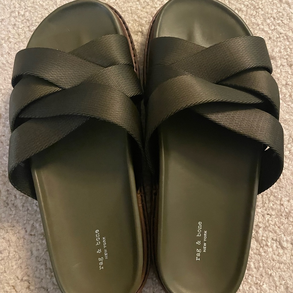 rag & bone Olive Green Crisscross Strap Slides